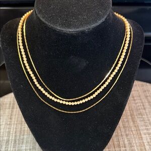Vintage Trifari 3 Strand Gold Tone and Faux Pearl